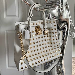 Michael Kors Large Studded Hamilton Bag White